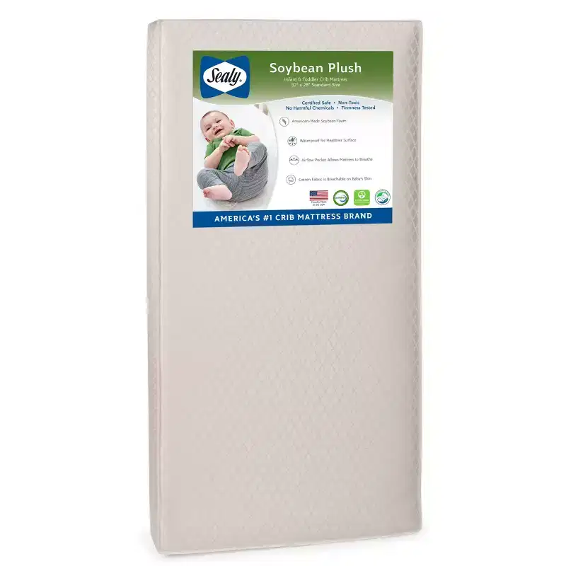 Sealy Soybean Plush Foam-Core Crib and Toddler Mattress: Hypoallergenic, Waterproof Cover, Firm, 5 Inch Thick