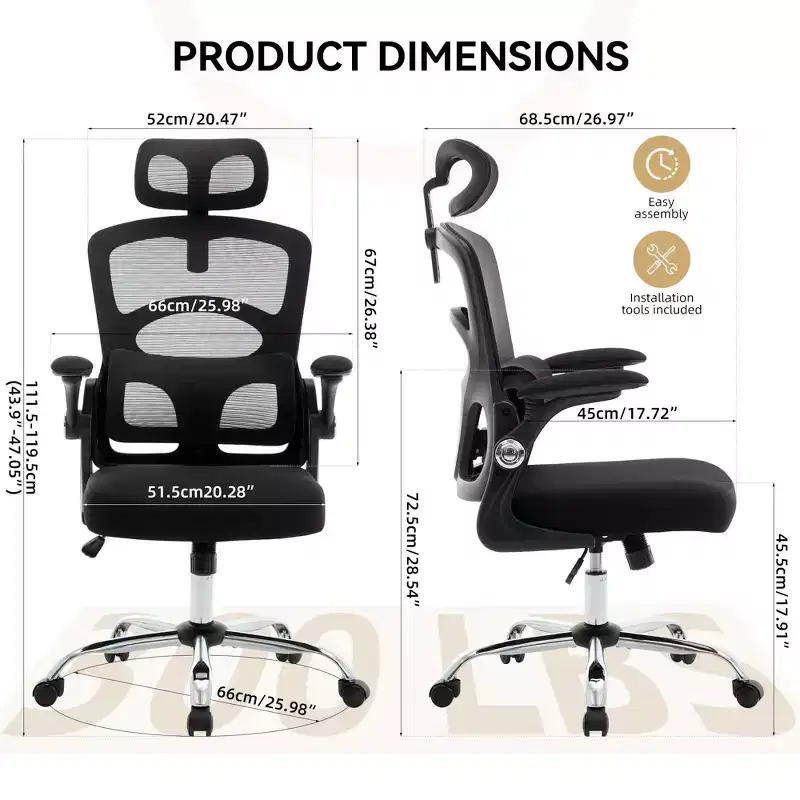 Ergonomic Office Chair  High-Back Mesh Desk Chair with Adjustable Headrest & Wheels  Swivel Task Chair for Home/Office/Gaming Room