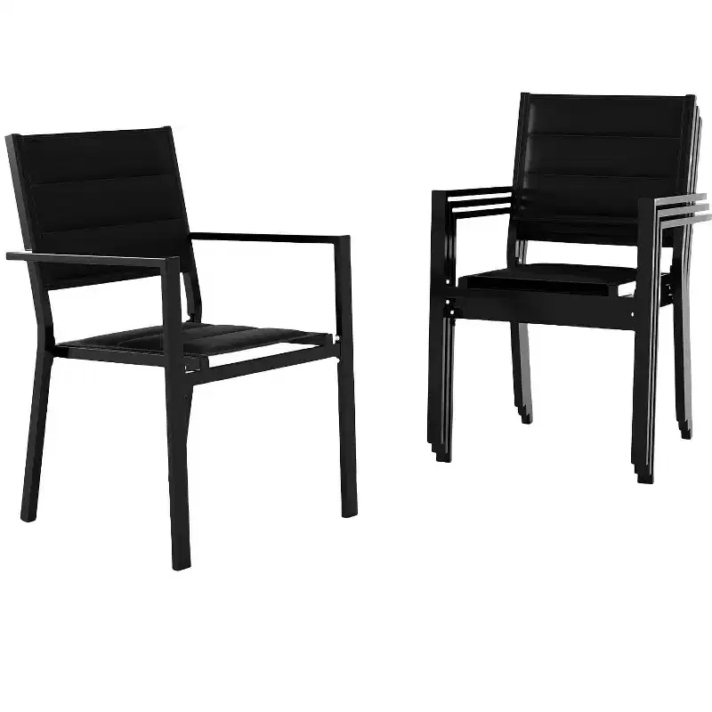 Patio Stackable Chairs Set of 4 - Outdoor Aluminum Stacking Dining Chairs with Breathable Textilene Fabric for Outdoor, Patio, Deck, Backyard