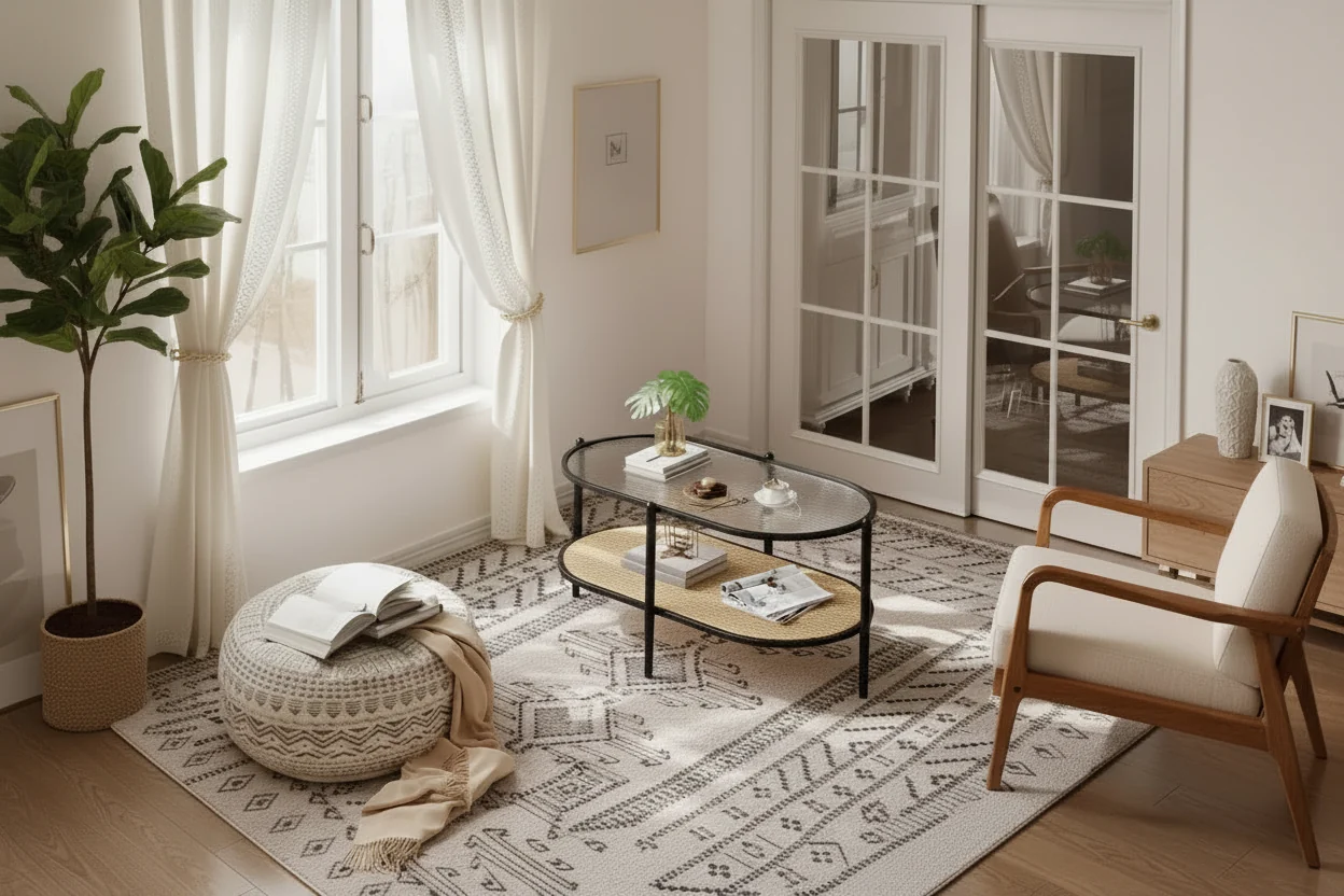 Metal Rattan 2-Tier Oval Coffee Table with Tempered Glass Top 37.4