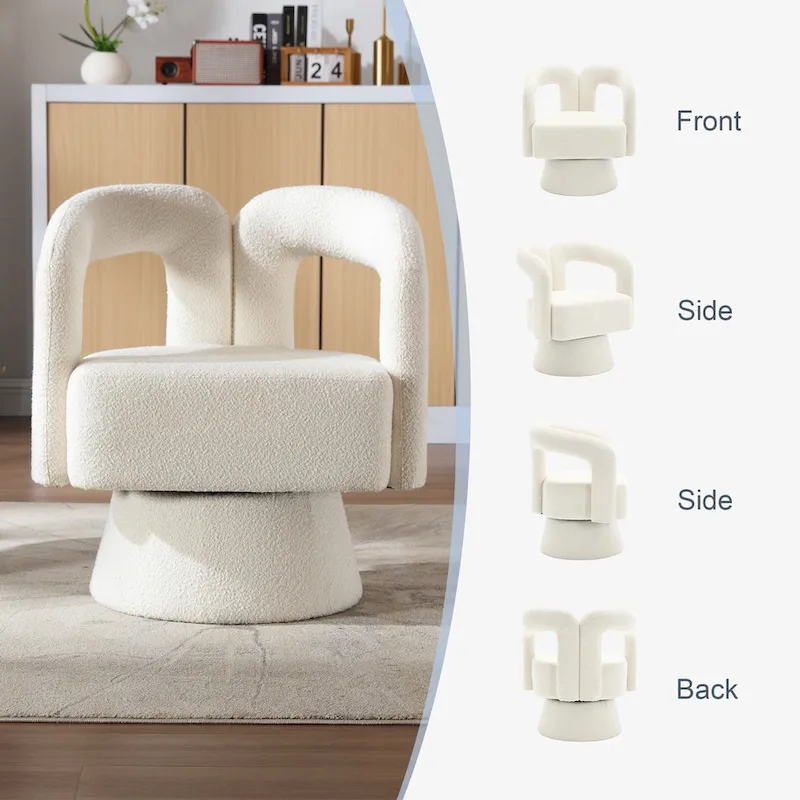 HOMEFUN Boucle Upholstered 360 Degree Swivel Cuddle Barrel Accent Chairs