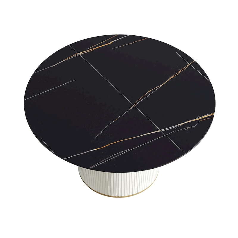 Round PU Pedestal Dining Table Faux Marble Dining Table