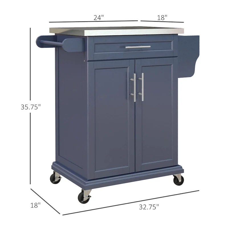 Kitchen Island on Wheels, Rolling Kitchen Cart with Stainless Steel Countertop, Drawer, Gray