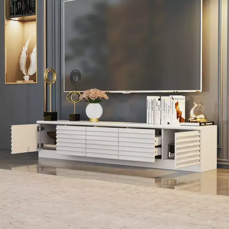 Famapy Minimalist Design White TV Stand Media Console TV Console: Sleek Lines, Multi - Compartment & Sturdy Build