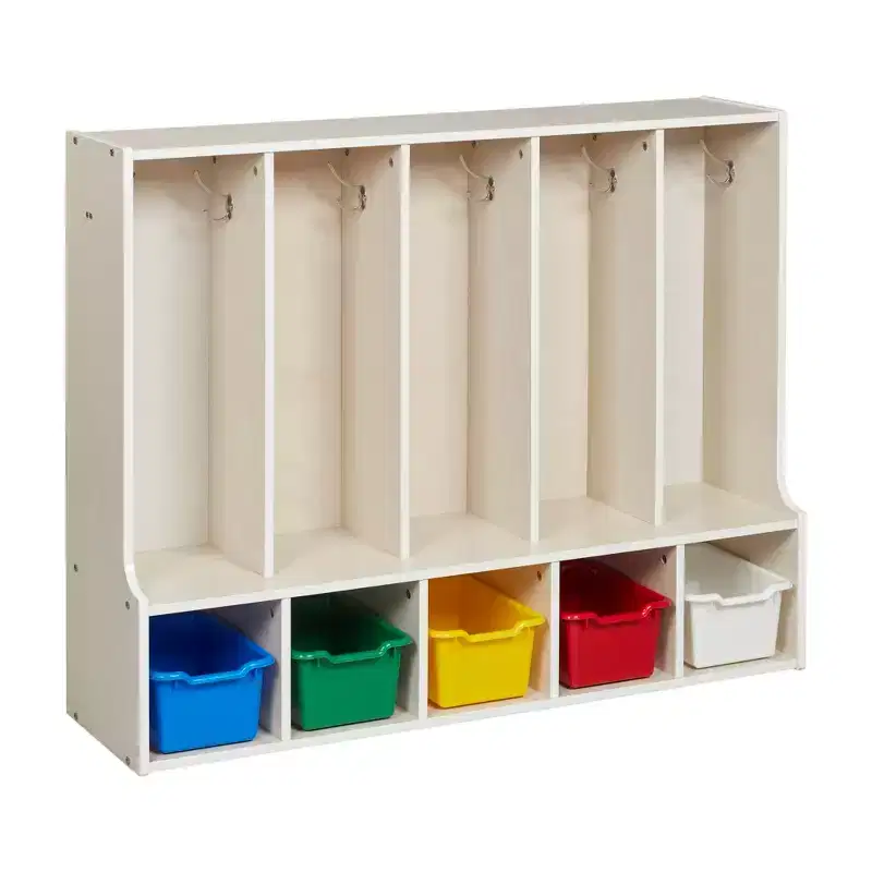 ECR4Kids Streamline 5-Section Toddler Coat Locker with Bench and 5 Scoop Front Bins