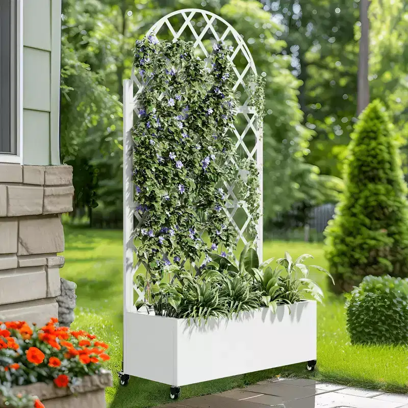 Iron Trellis Screen with Planter Box – 72x35x16in, 3-Panel