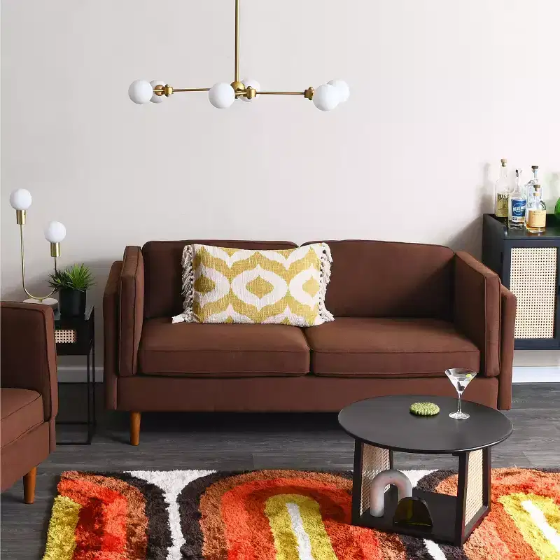 Storied Home Atley Modern Upholstered High Sided Sofa with Solid Wood Legs, Vintage Brown