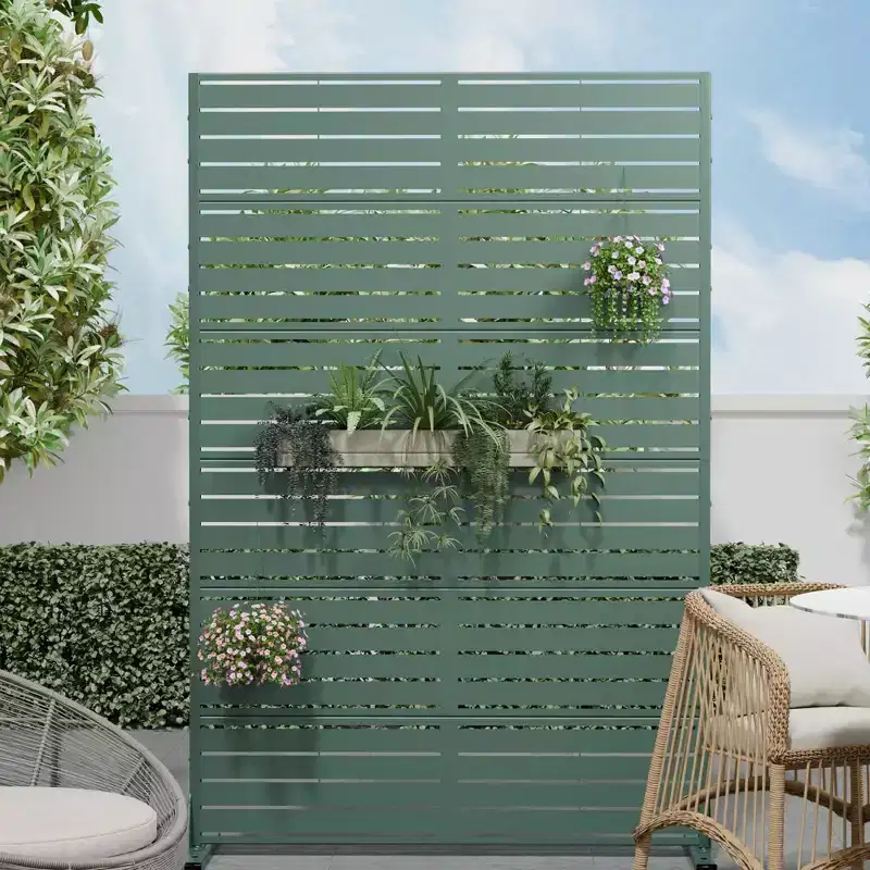 72x47 in Metal Outdoor Patio Privacy Screen Freestanding Room Divider Partition for Indoor, White