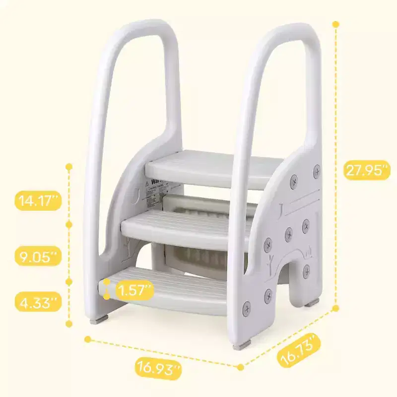 Kids Learning Helper Tower Stool with Side Handles, 3 Step Toddler Standing Stool with Non-Slip Pads for Bathroom Sink & Kitchen Counter