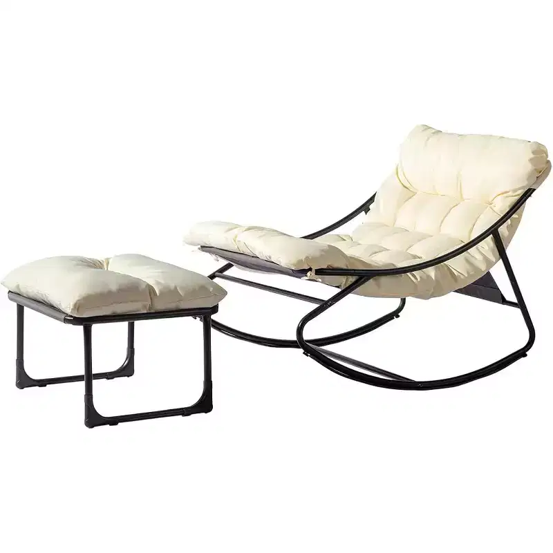 VINGLI Outdoor Rocking Chair with Ottoman, Comfortable Cushioned Lounge Chair for Indoor & Outdoor, Supports 400 LBS, White