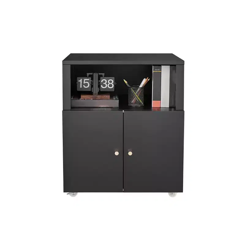 Black Metal Mobile File Cabinet & Printer Stand C 2 Lockable Doors, Adjustable Compartment, 4-Slot Storage for Letter/Legal/A4