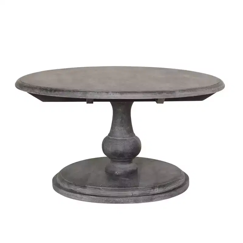 East at Main 37" Round Coffee Table Black: Distressed Mango Wood, Pedestal Base, 200 lb Capacity, Contemporary Style