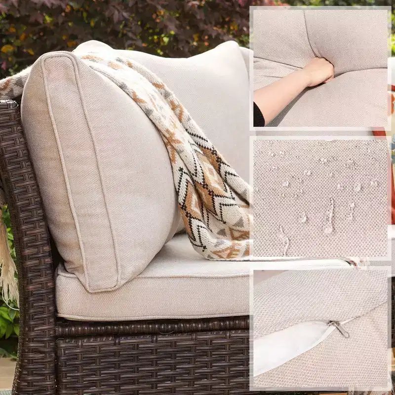 Captiva Designs 8pc Outdoor Wicker Rattan Conversation Set with Curved Sectional Sofa and Ottoman Beige: All-Weather, Rust-Resistant