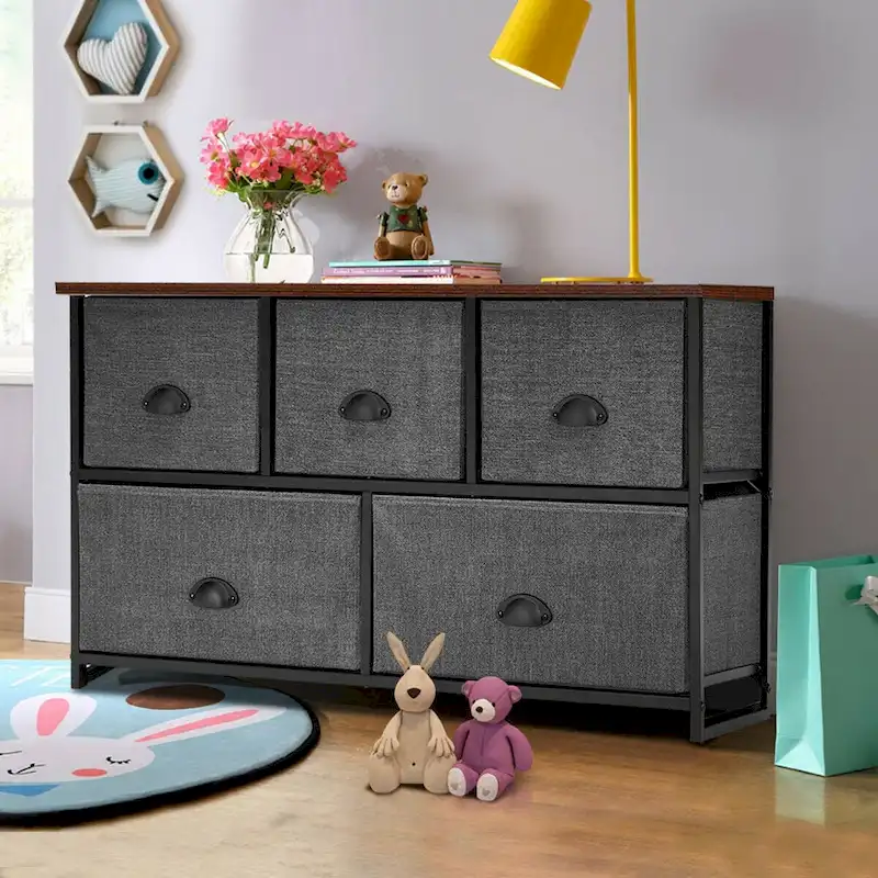 5-Drawer Dresser Storage Unit, Side Table Organizer for Dorm