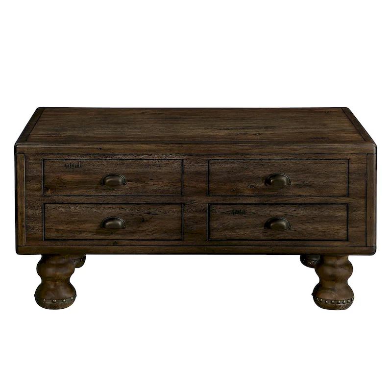 Solid Wood Rectangle Coffee Table with 4 Drawers