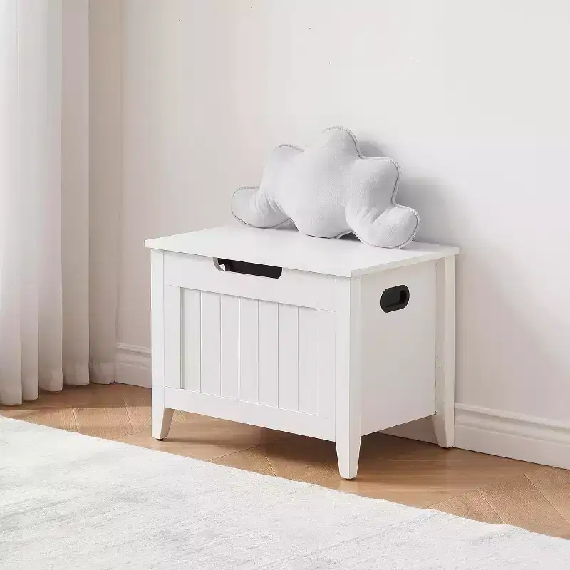 Storage Bench with Cushion, 23.6 Wooden Chest Storage Box, Flip-Top Entryway Bench with 2 Safety Hinges, Large Trunk Organizer for Living Room