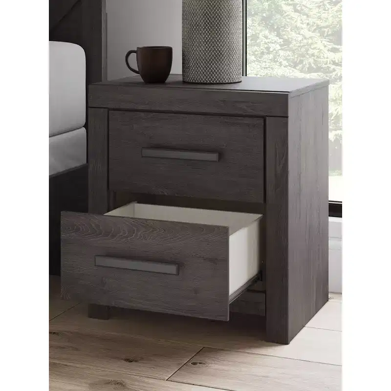 2-Drawer Nightstand with Smooth Gliding Drawers, Charcoal Finish