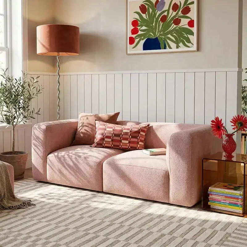 Modern 2-Seater Sectional Loveseat Sofa, Boucl Cloud Sofa with Deep Seats, Compact Sofa Couch for Small Living Spaces-Panipeachy