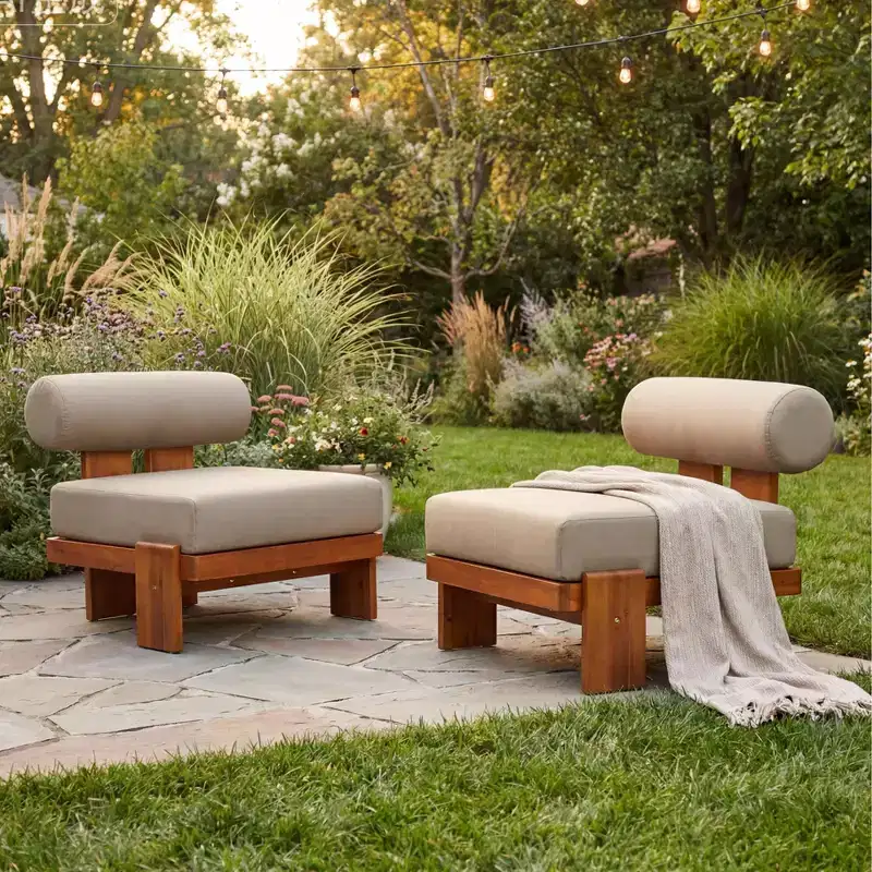 Christopher Knight Home Kavya Modern Acacia Upholstered Patio Club Chairs (Set of 2)