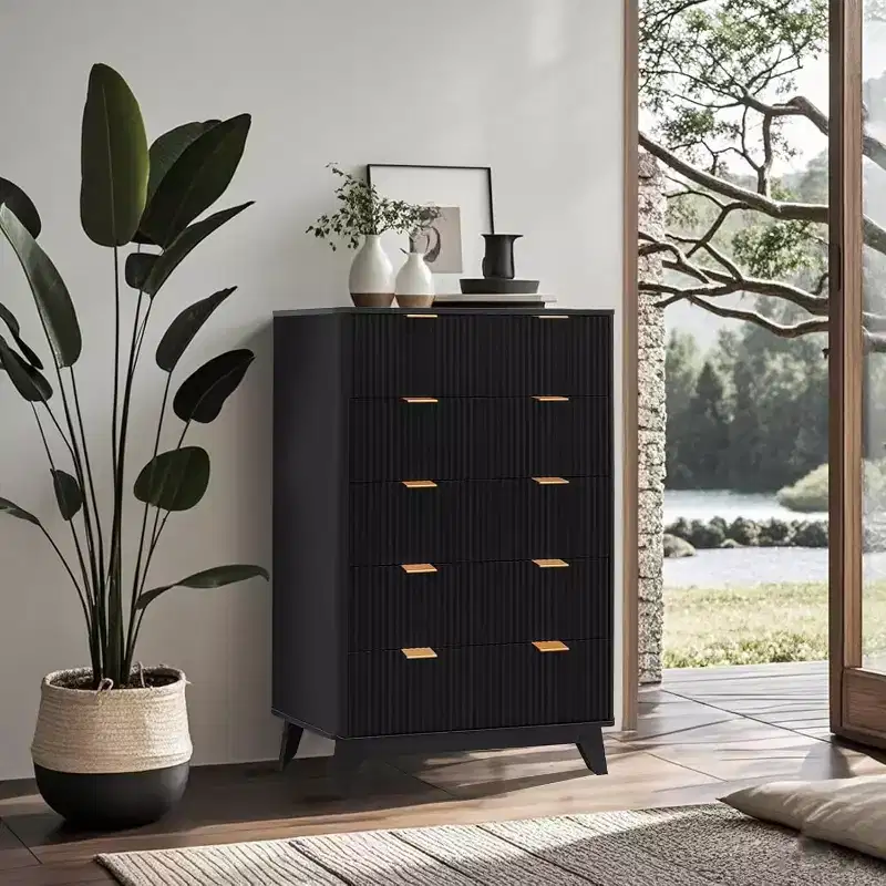 Wood 5-Drawer Dresser with Fluted Panels 48