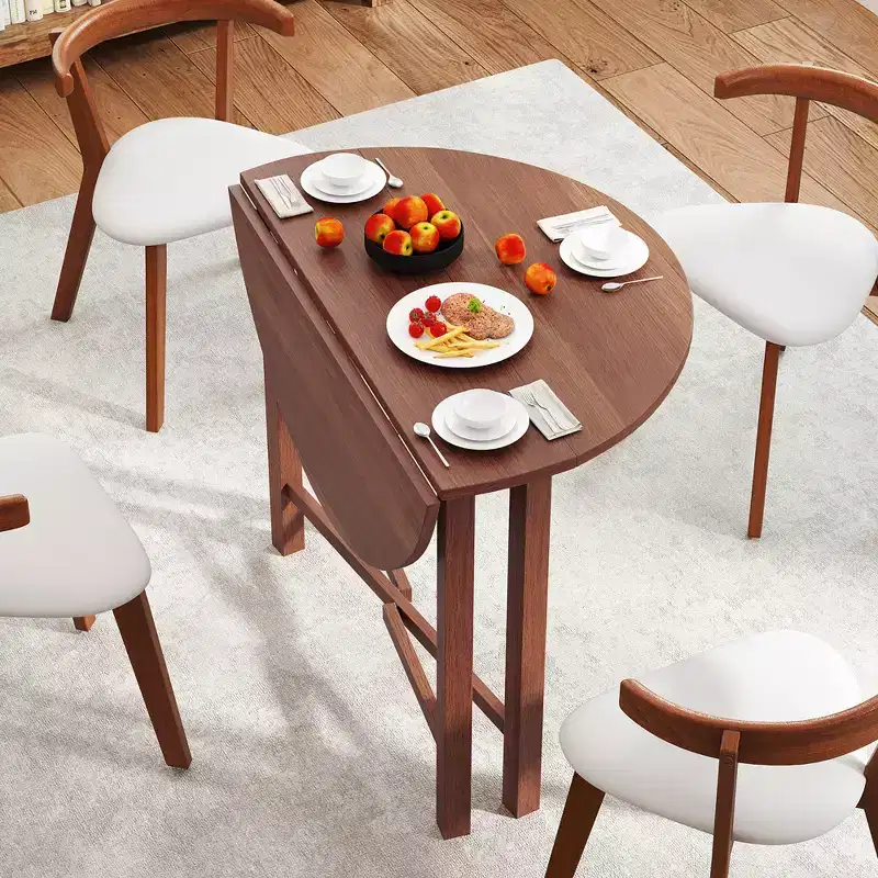 Costway 36 Foldable Kitchen Table Round Dining Table w/Solid Rubber Wood Legs