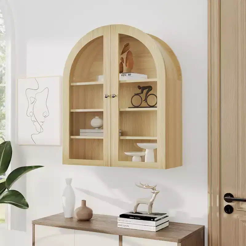 Arched Bathroom Wall Cabinet, Farmhouse Wood Wall Mounted Medicine Storage Cabinet with Acrylic Doors and Adjustable Shelves for Kitchen Laundry Room