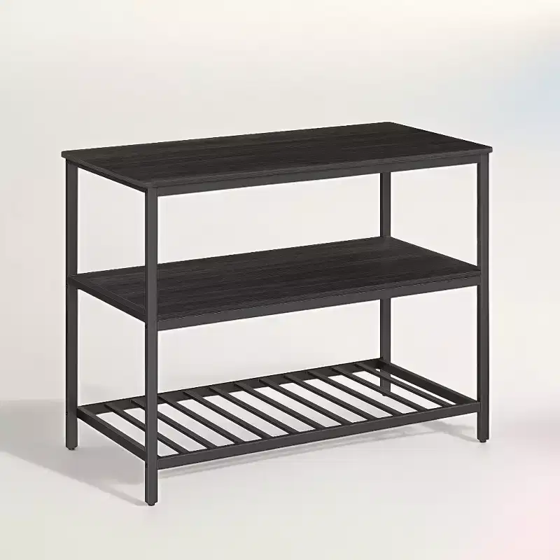 Kitchen Island with 3 Shelves, Island Table, 47.2 Inches Width Kitchen Shelf with Large Worktop, Stable Steel Structure, Industrial, Easy to Assemble