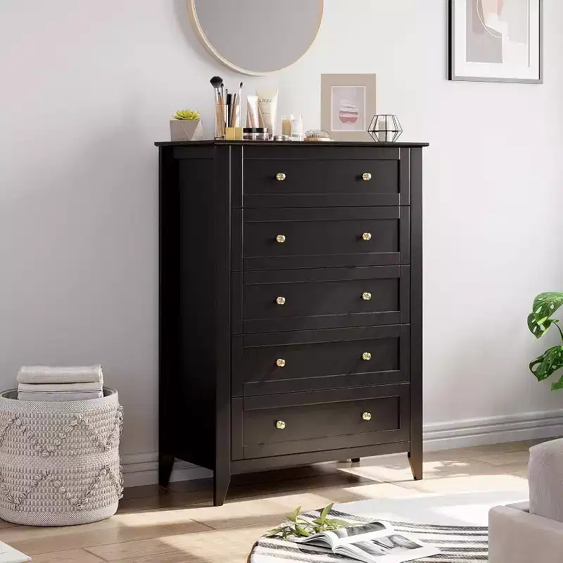 Garvee 5 Drawer Dresser, Farmhouse Tall Wood Chest of Drawers for Clothes, Big Storage Dressers Organizer, Living Room, Closet, Hallway