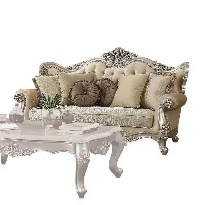 88" Bentley Sofa Fabric/Champagne - Acme Furniture: Victorian-Inspired, Tufted, Rolled Arms
