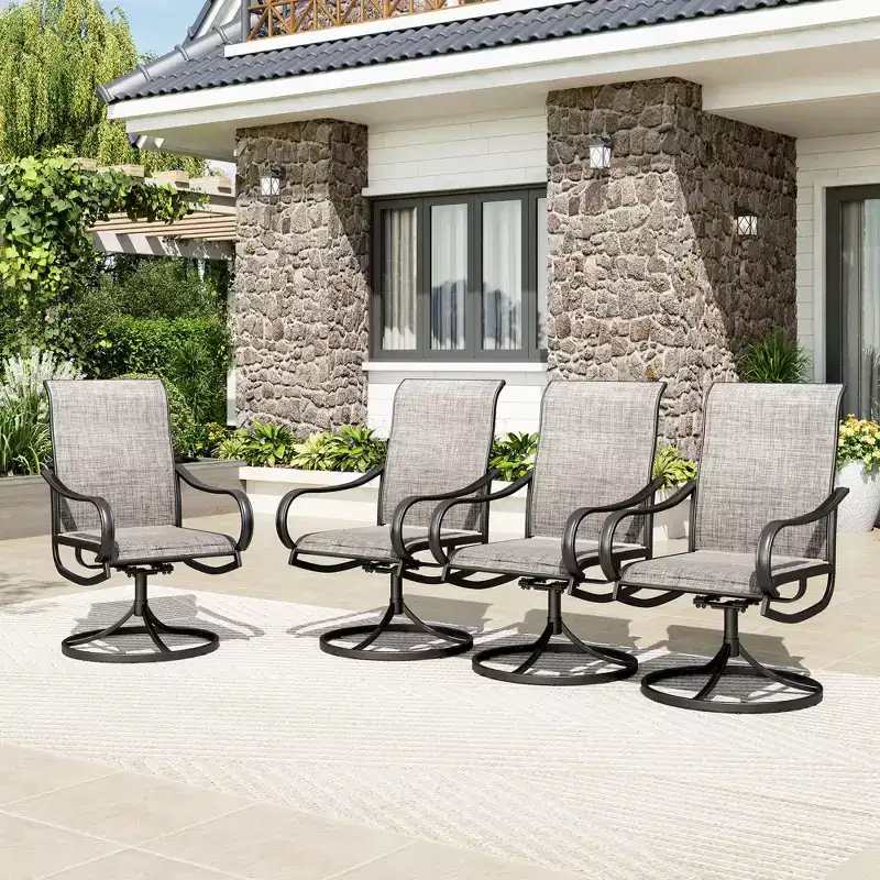 Captiva Designs 9pc Spacious Slat-top Square Metal Table with Umbrella Hole & Textilene Swivel Chairs
