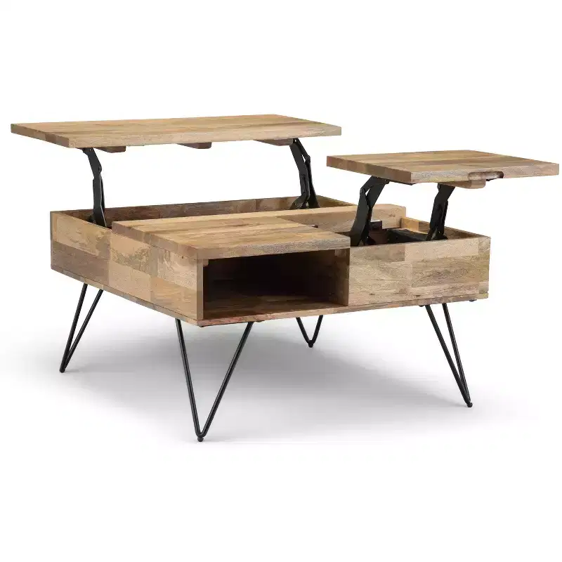 Moreno SOLID MANGO WOOD 32 inch Wide Square Industrial Lift Top Coffee Table