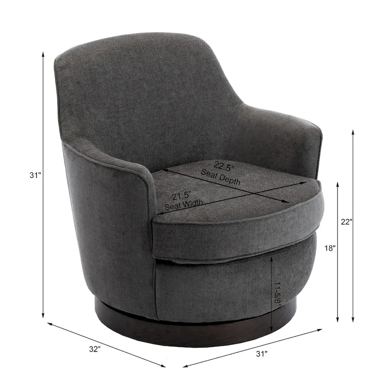 360° Swivel Accent Chair – Walnut Wood Base & Reversible Cushion