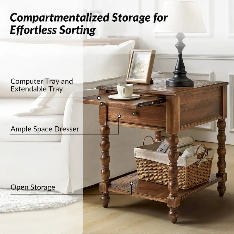 Eric Traditional 26 Tall Solid Wood End Table with USB Set of 2by HULALA HOME