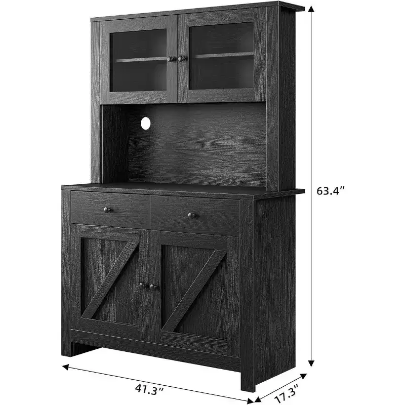 Freestanding Kitchen Pantry Cabinet with Microwave Stand, Tall Hutch Cabinet with Buffet Cupboard, Adjustable Shelves Storage for Dining Room