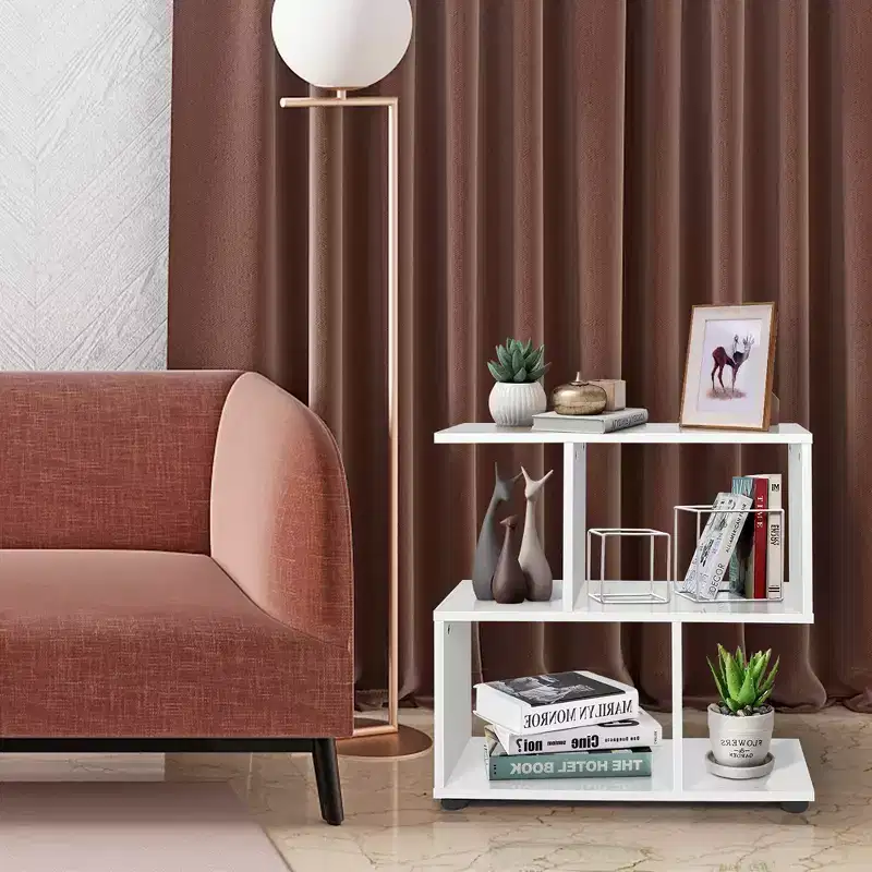 2-Tier S-Shaped Bookshelf Bookcase Storage Rack Display Shelf with Thick Foot Mats