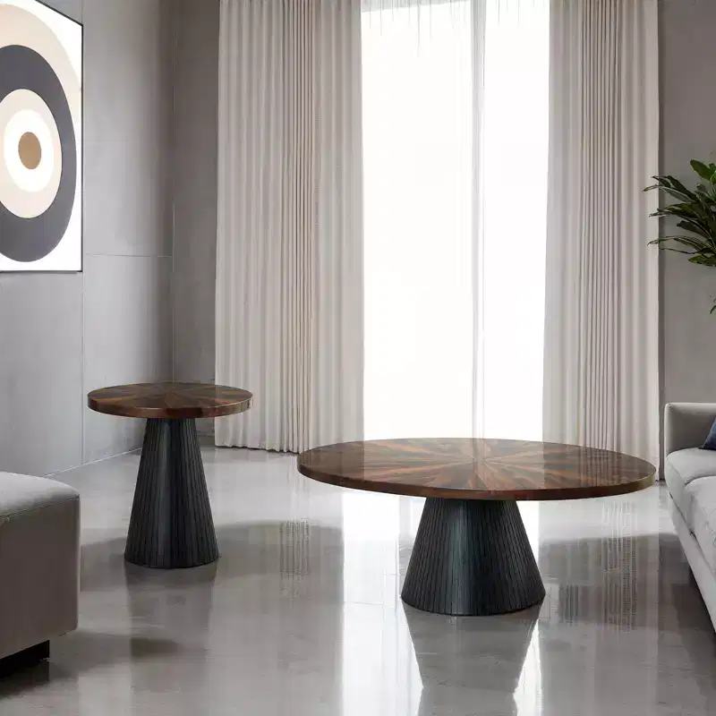 GDFStudio Xavier Contemporary Oval Wooden Coffee Table with Drum Base