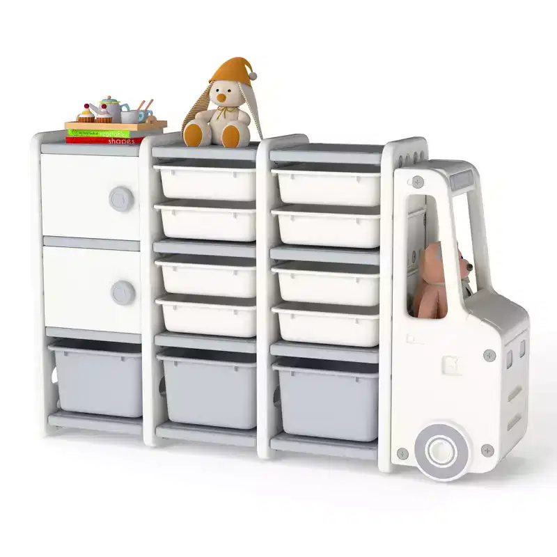Kids Toy Storage Organizer with 2 Cabinets & 11 Removable Bins, Playroom