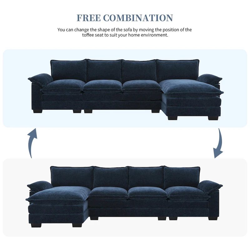 Modern 5-Seat L-Shaped Cloud Sleeper Sofa Couch with Chaise Lounge with Double Seat Cushions