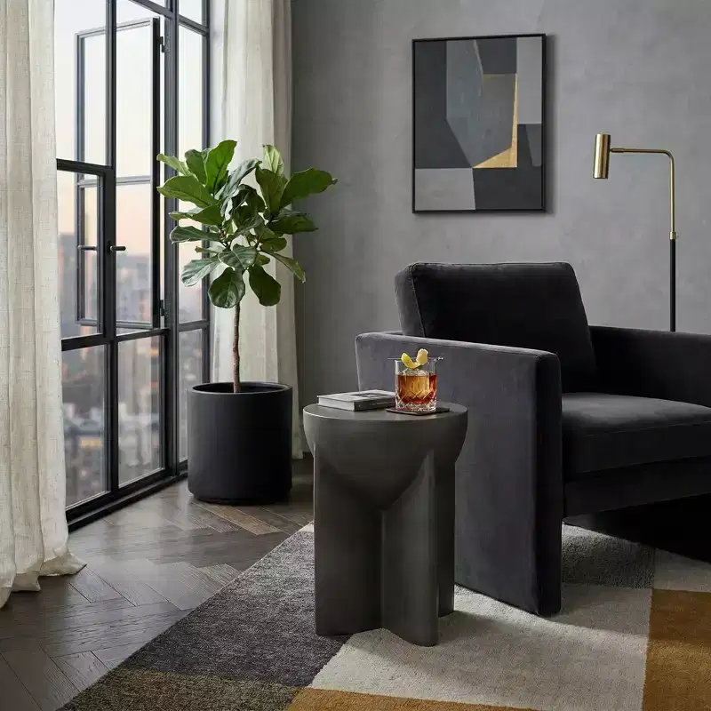 End Table, Side Table, or Small Night Stand for Home Decor - Contemporary Concrete Bedside Table with Sculpted Base for Small Spaces - 19 Gray