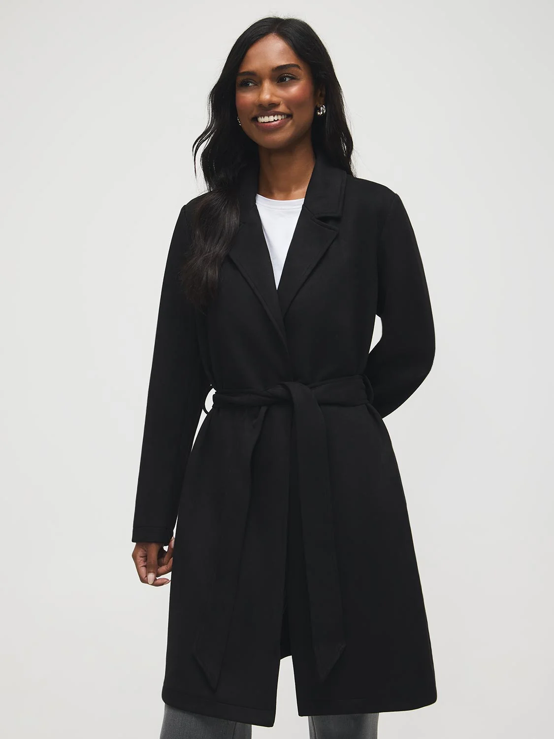 Faux Suede Mid-Length Coat