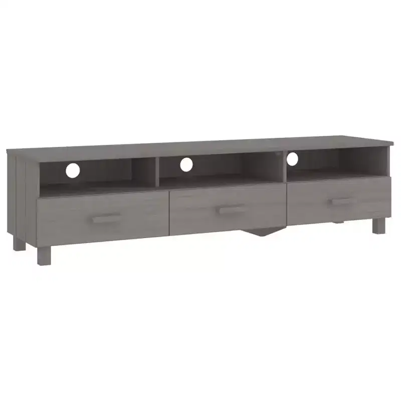 Light Gray Pine TV Stand/Console Sideboard - 62.2 x 15.7 x 15.7 in | Solid Wood, MDF | 3 Drawers, 3 Compartments