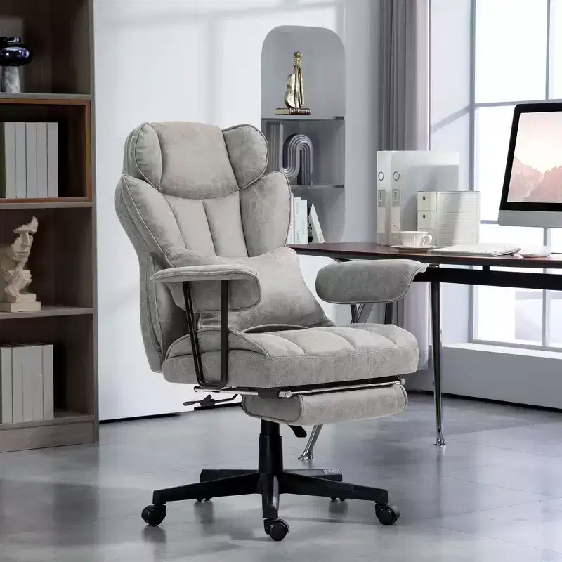 Okak Tall Executive Office Chair with Foldable Footrest, Computer Chair with Lumbar Support and Reclining Back, Comfy Chair for Study, Office