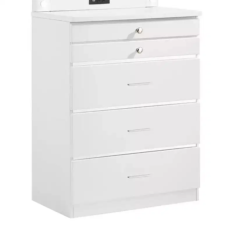 HOMES: Inside + Out Garneta 5 Drawer Chest with Jewelry Drawers White: Modern Vertical Dresser, Anti-Tip Hardware, Glossy Finish