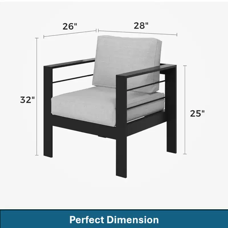 2-Pack 28 All-Weather Aluminum Patio Armchairs with Thick Cushions