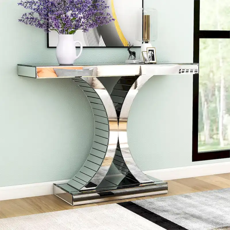 Mirrored Console Table with X-Cross Legs