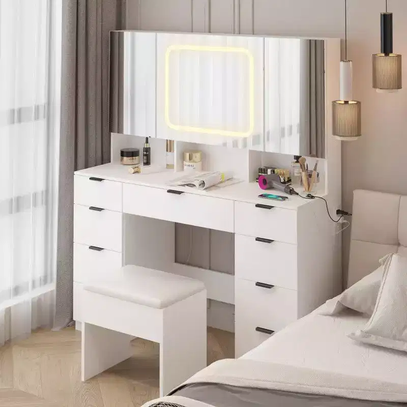 Karl Home | Large Vanity Table Set with 3 Opening Mirrors and LED Lights