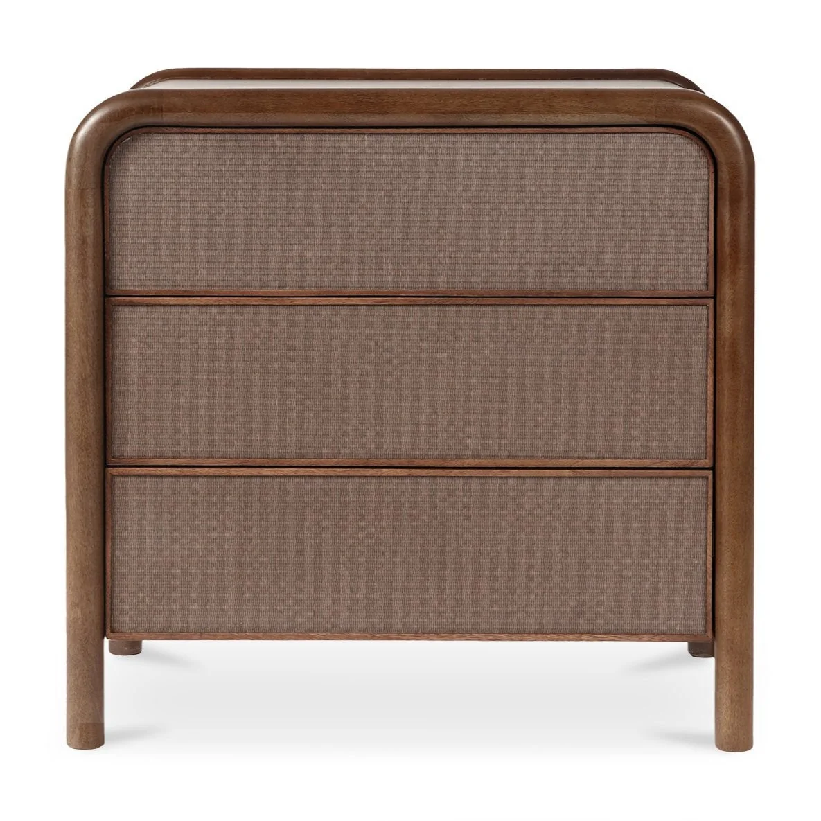 Traditional Solid Mango Wood & Handwoven Rice Straw 3-Drawer Nightstand with Felt-Lined Drawers for Bedroom