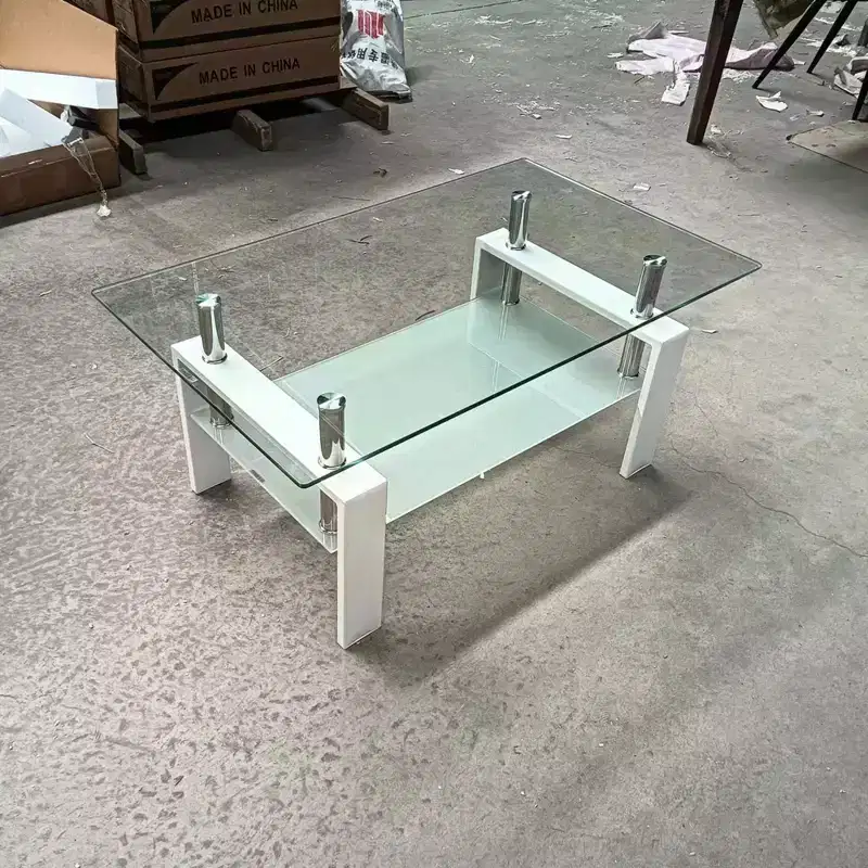 Tempered Clear Glass Coffee Table, 2-Layers Living Room Center Table