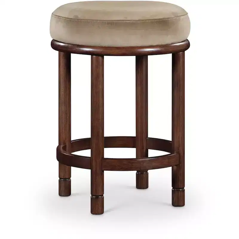 Beige Velvet Counter Stool, Walnut Brown Ash Wood Legs