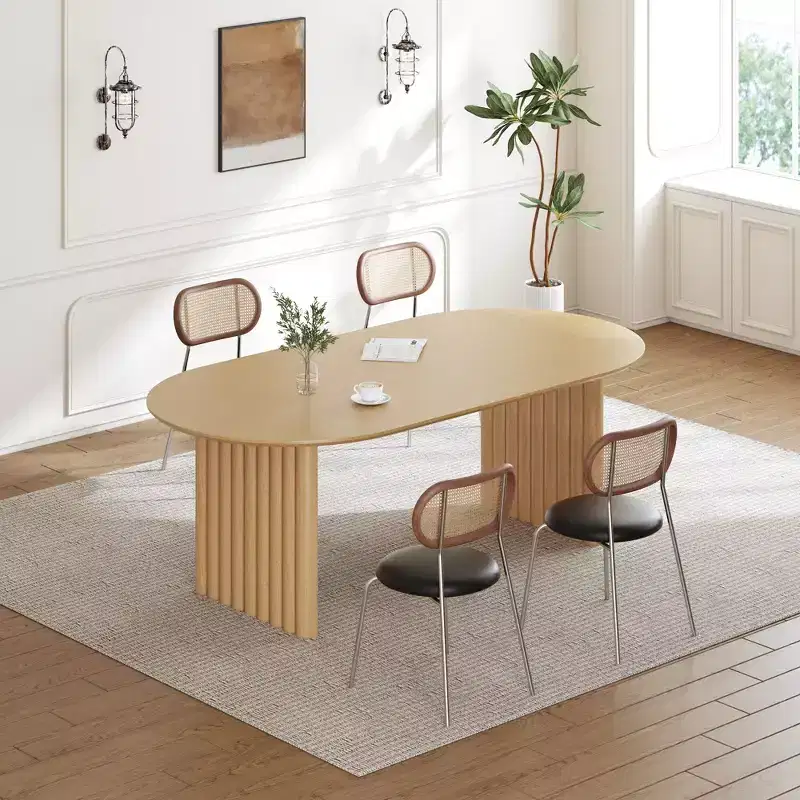PexFix 67 x 33.5 Dining Table Wood Oval Kitchen Table with Scratch-Resistant Top & Striped Legs Modern Farmhouse for Living Room Kitchen Natural